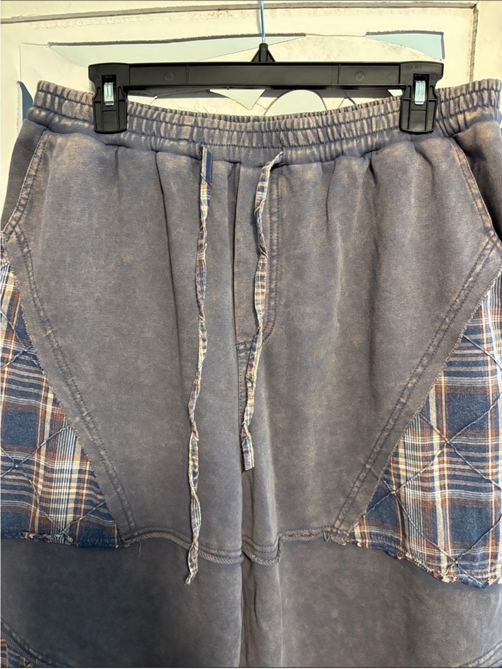 New Oli & Hali Navy Washed Plaid Cabin Kind Terry Patchwork Pants | Large - Picture 12 of 16